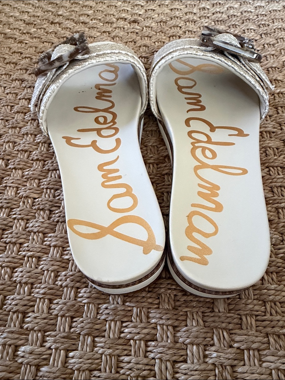 Sam Edelman Ariane Cream Woven Slide Sandals with Tortoiseshell Buckle 7.5 - Picture 3 of 4